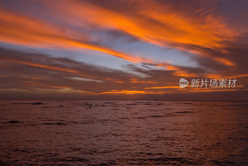 夕阳从威基基海滩