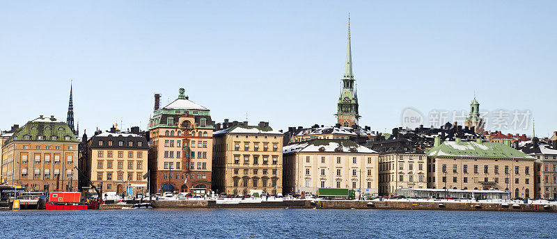 斯德哥尔摩老城全景，瑞典冬天的一天。