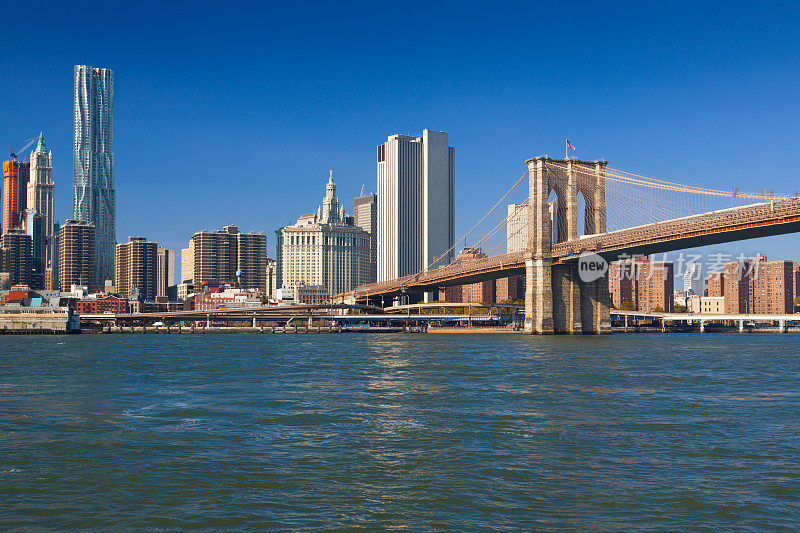 布鲁克林大桥与市政大楼和比克曼大厦，纽约。