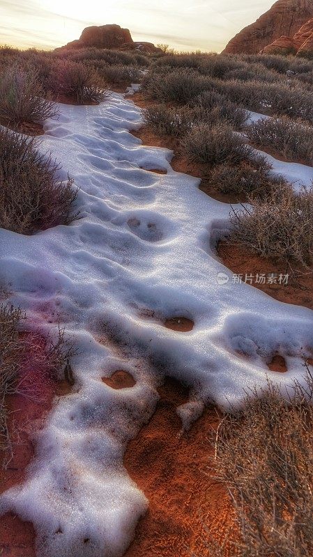 融化的雪水径流，拱门国家公园，犹他州