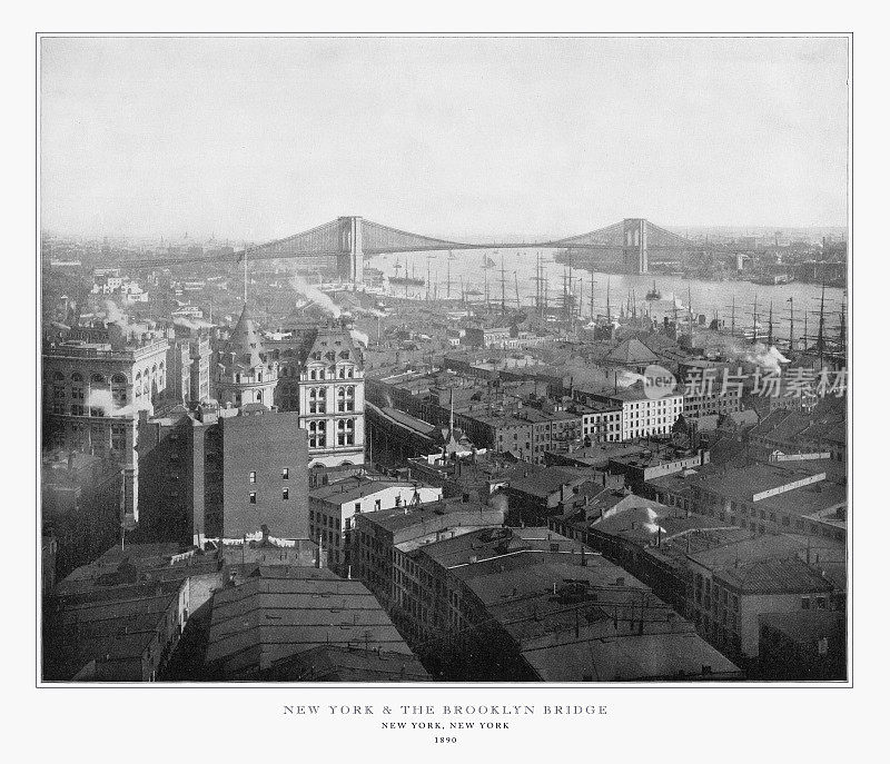 纽约和布鲁克林大桥，纽约市，美国，古董美国照片，1893年