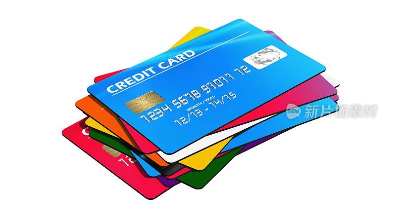 一组信用卡孤立在白色背景