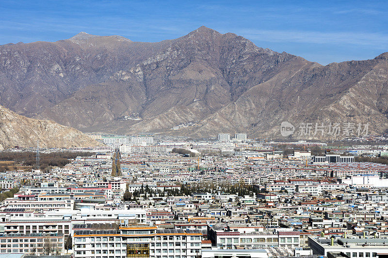 中国西藏自治区拉萨城关区鸟瞰图