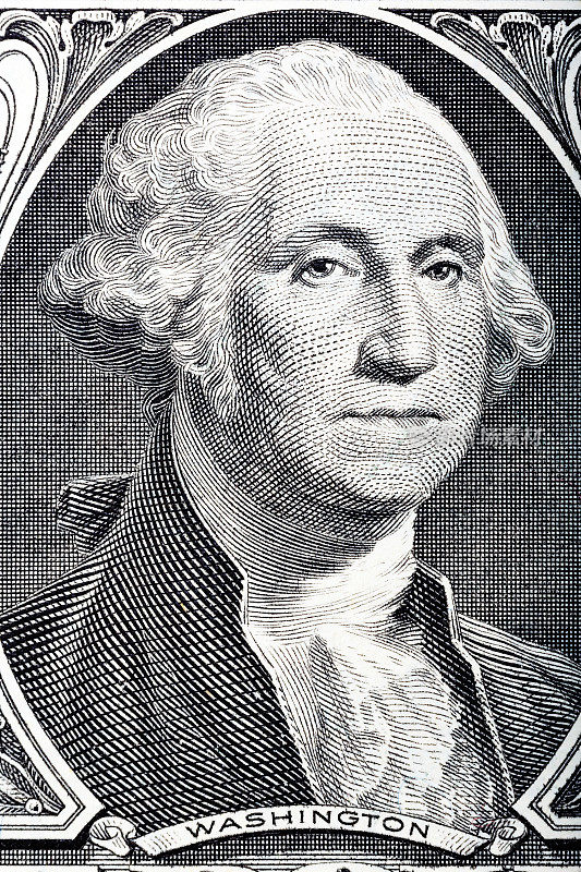一美元钞票上华盛顿头像的宏观肖像
