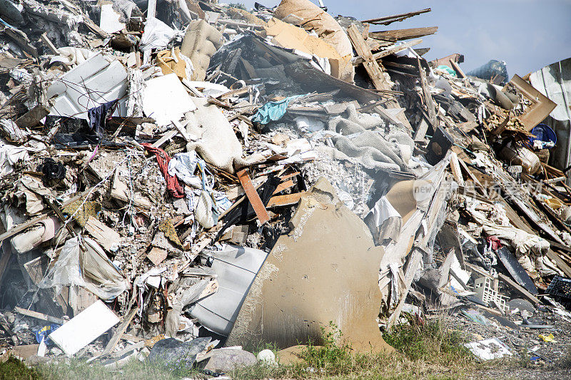 飓风自然灾害后的垃圾、残骸垃圾场。
