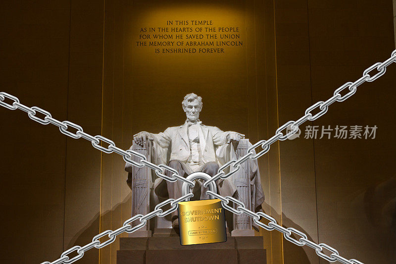 在政府关闭期间，华盛顿特区的林肯纪念堂上挂着锁链和挂锁