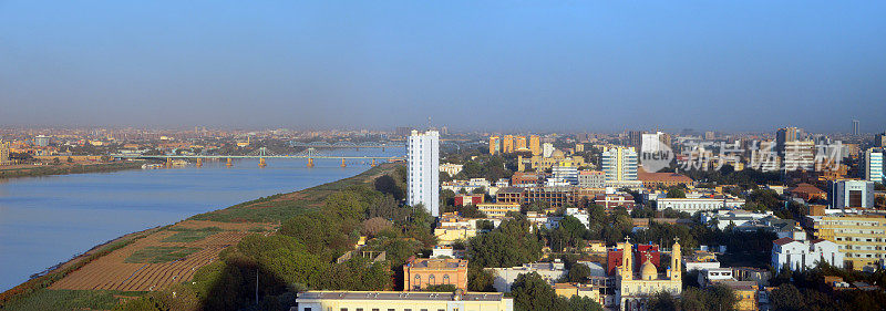 喀土穆市中心和北部天际线全景苏丹首都和蓝色尼罗河，苏丹