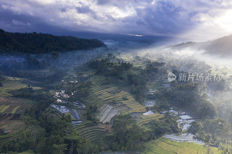 印度尼西亚巴厘岛塞德门村的空中景观