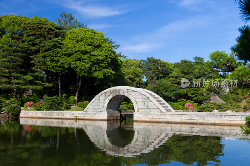 日本广岛Shukkeien花园的一座桥