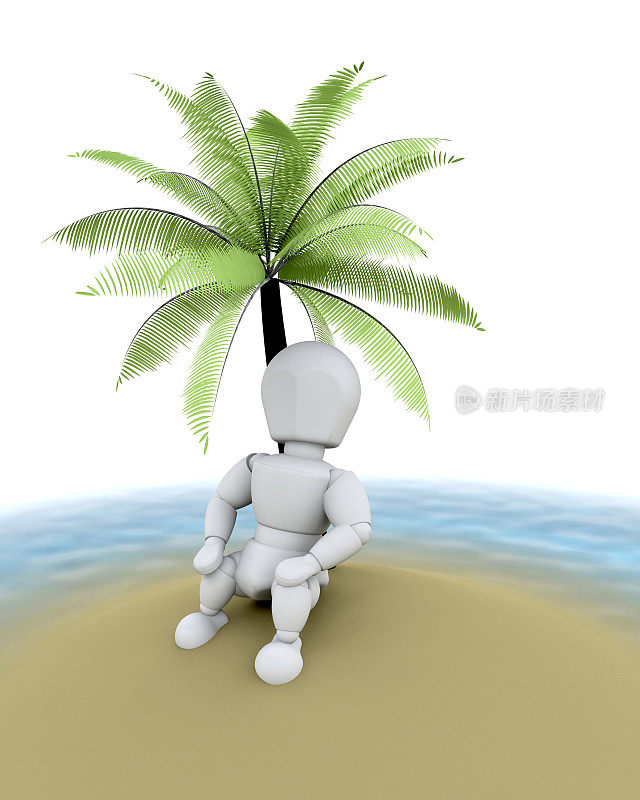 一个人在岛上的棕榈树下