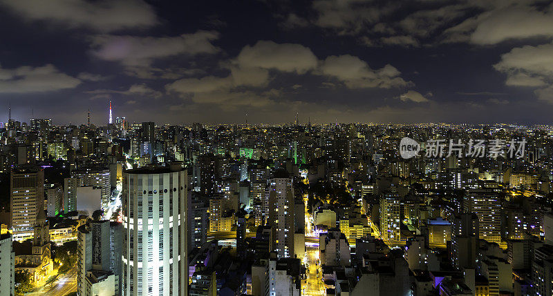 巴西圣保罗夜间鸟瞰图