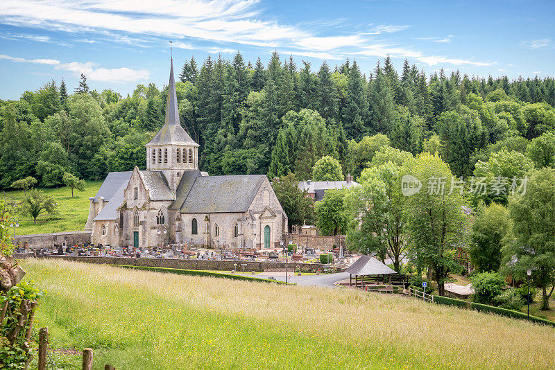 圣海默教堂和修道院，风景优美的法国乡村诺曼底，法国