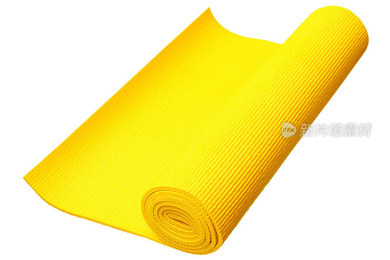 黄色瑜伽垫孤立在白色背景与裁剪路径。