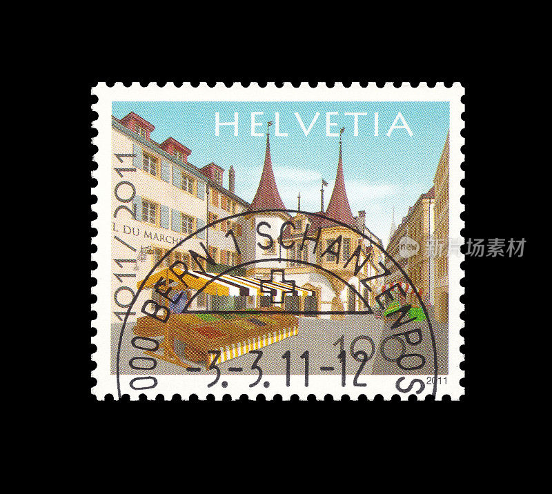 瑞士邮政邮票。纽夏特城
