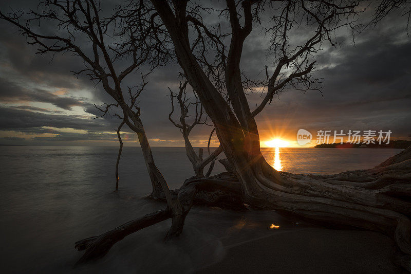 毛伊岛海滩上的日落。