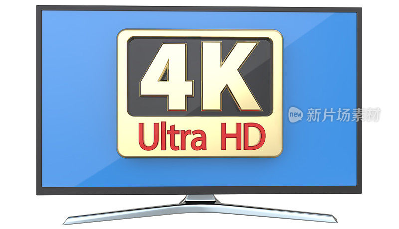 超高清数字电视屏幕技术概念:4K超高清电视或电脑PC显示器孤立显示在白色背景上3d渲染
