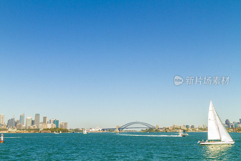 悉尼的城市景观，歌剧院和帆船