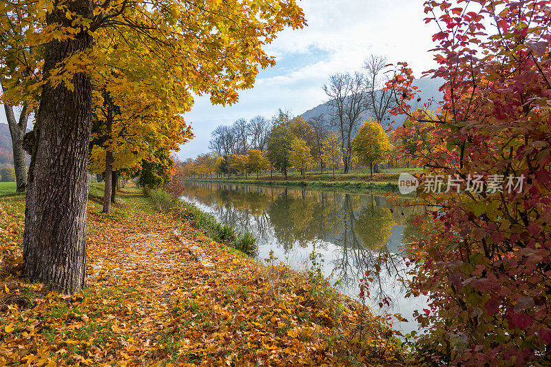 Ludwig-Donau-Main-Kanal，德国巴伐利亚州埃辛，秋天