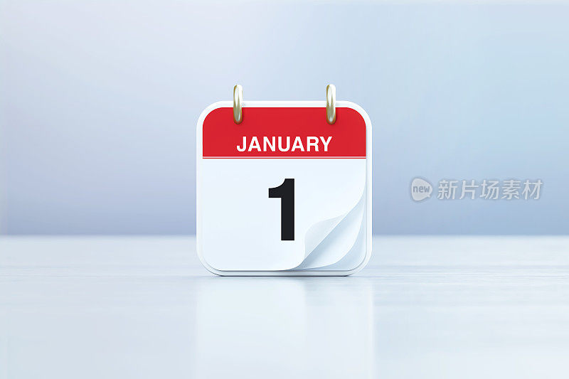 1月1日日历白色反光背景