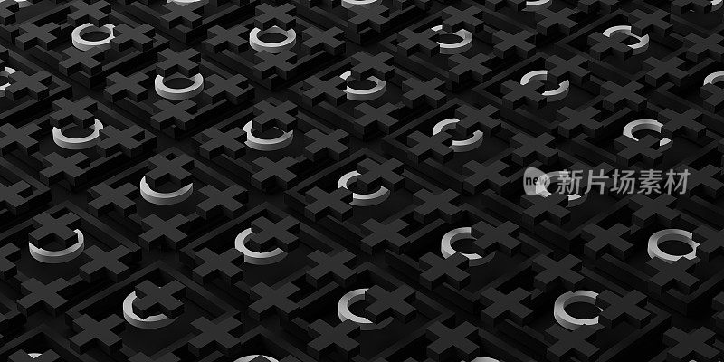 几何抽象背景深色黑色方框3D插图