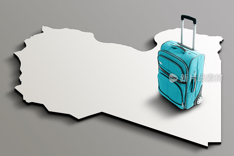 利比亚三维地图上的蓝色行李箱