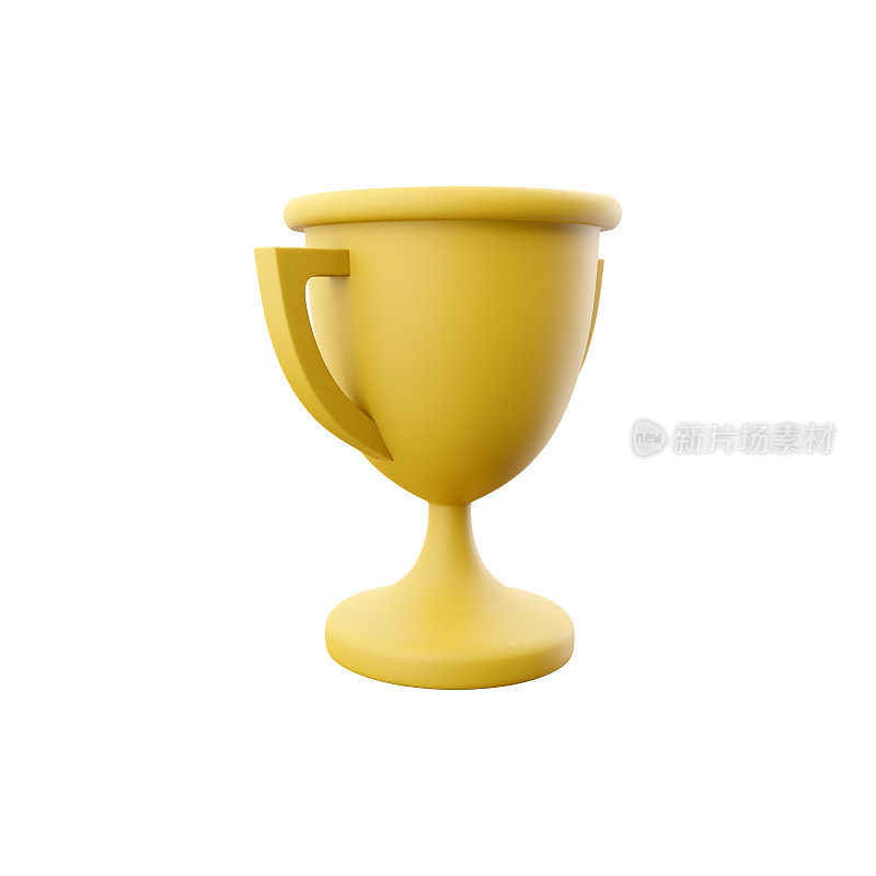 3d金杯图标。赢家金杯3D图标。3D渲染黄色，金杯图标在白色背景插图。