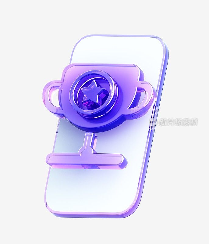 带有图标的紫色手机3D渲染