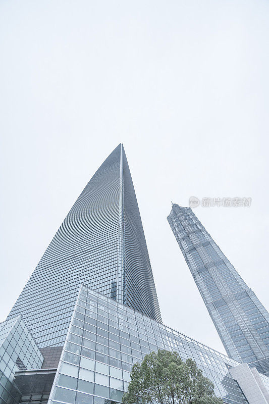 两座摩天大楼在浦东新区，上海，中国，亚洲