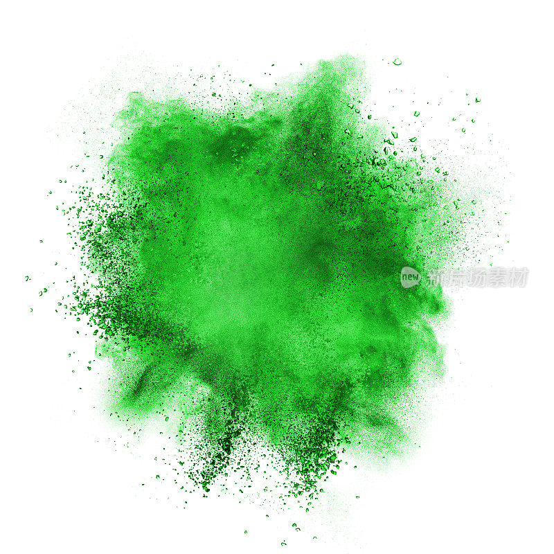 绿色粉末爆炸孤立在白色上