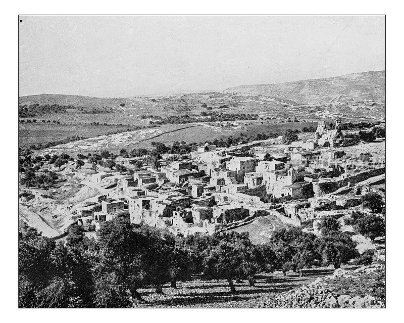 新约村庄伯大尼(巴勒斯坦)的古董照片-19世纪。