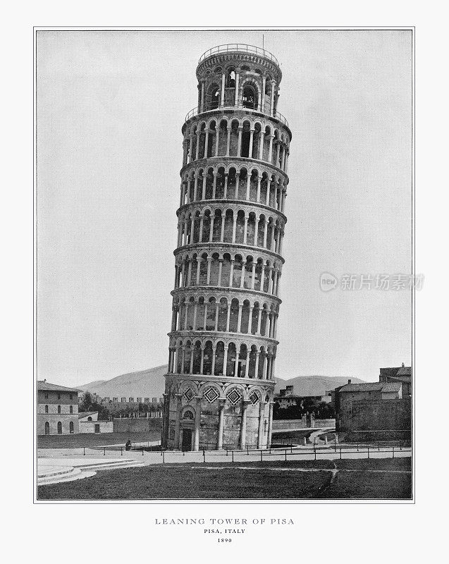 意大利比萨斜塔，古代意大利照片，1893年
