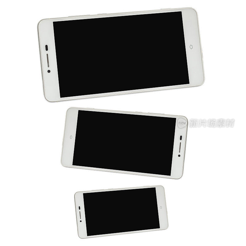 白色智能手机和空白屏幕上的白色背景