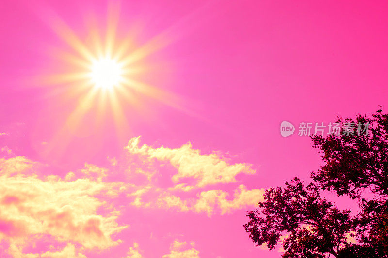 阳光与美丽的光束和云(调成粉红色)