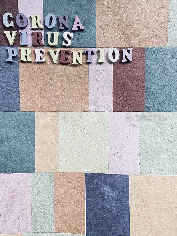 文字冠状病毒预防在彩色背景和复制空间
