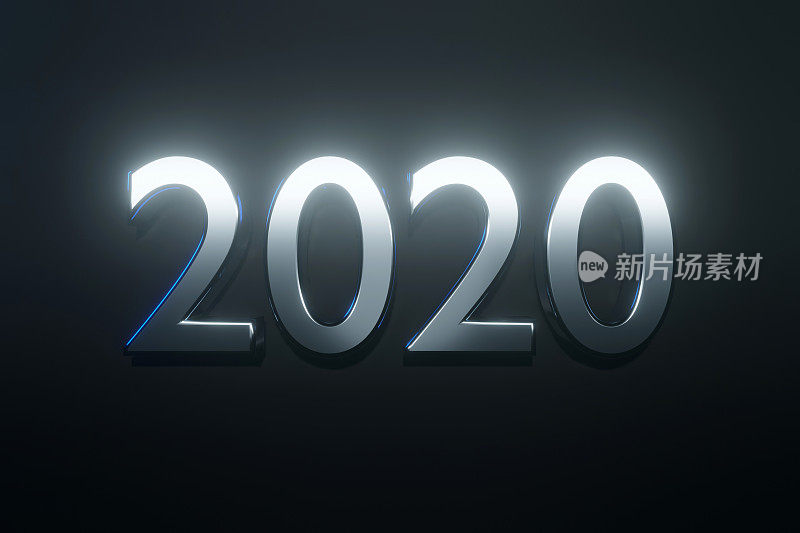 3D插图的数字2020在金属字母