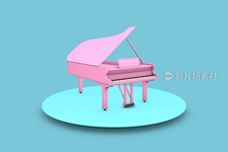 蓝绿色支架上的3D粉色三角钢琴