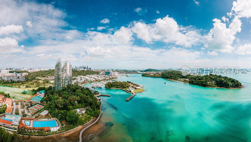 新加坡全景俯瞰圣淘沙和吉宝湾