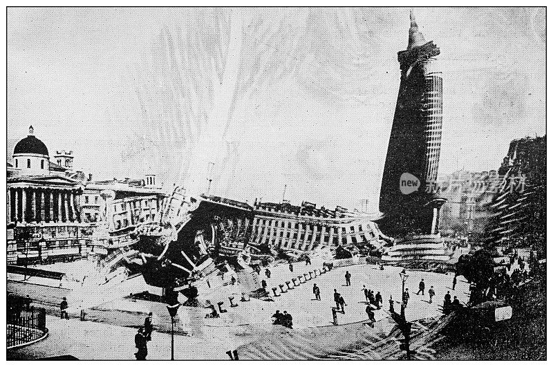 古董黑白照片:伦敦特拉法加广场的扭曲图像