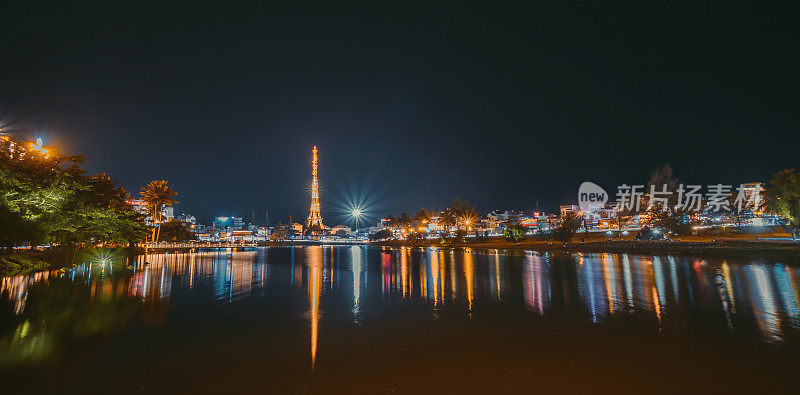 小洞奈湖的夜景——越南林东省宝禄市的中心湖。