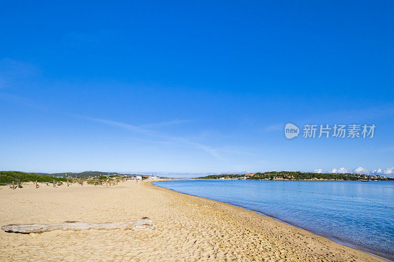 在撒丁岛的波洛港，金色的海滩被清澈的海水环绕