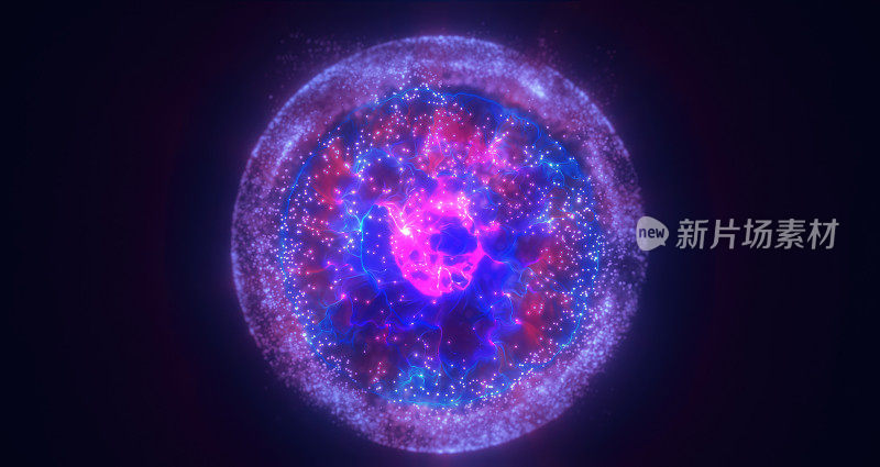 紫色能量魔法圈，球体，球由未来的波和线粒子原子能和电力力场。抽象的背景