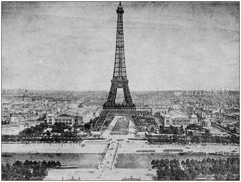 古董照片:埃菲尔铁塔，巴黎，法国