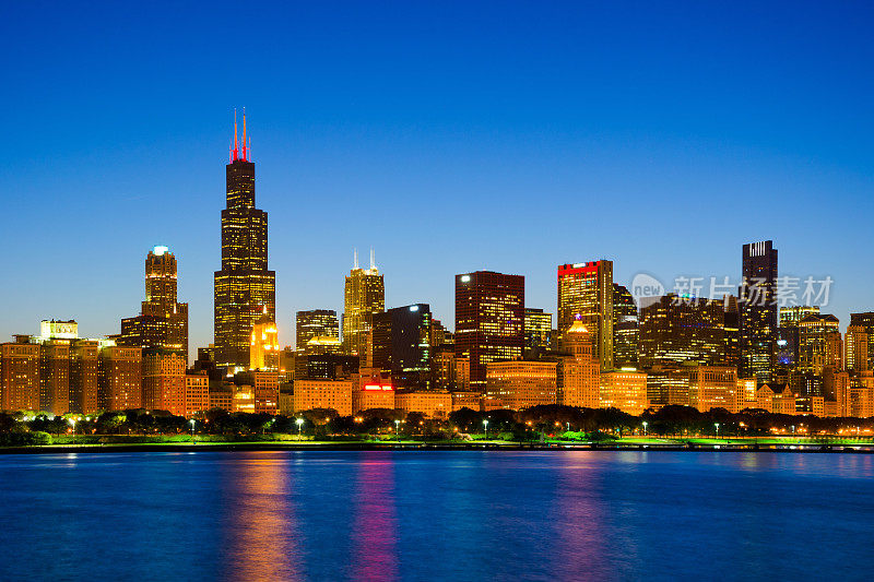 黄昏时分的芝加哥市中心环线