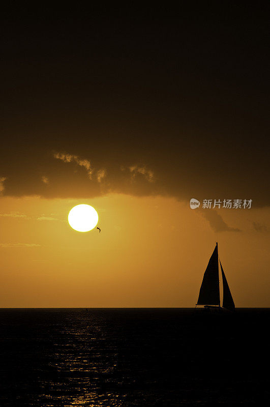 佛罗里达西礁岛的海上日落帆船