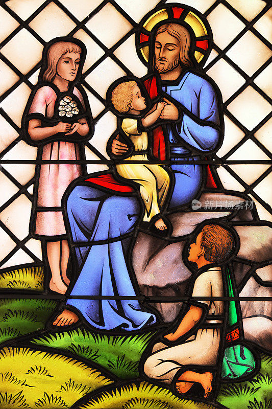 耶稣基督儿童彩色玻璃窗