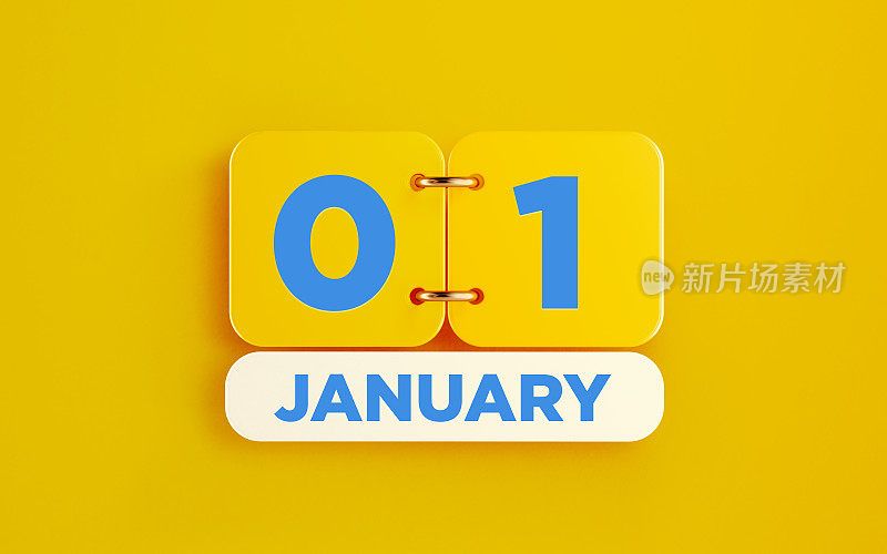 黄色背景的元月1日日历
