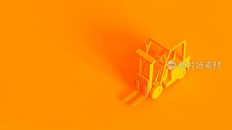 立体图像的概念。橙色背景上的叉车被隔离。