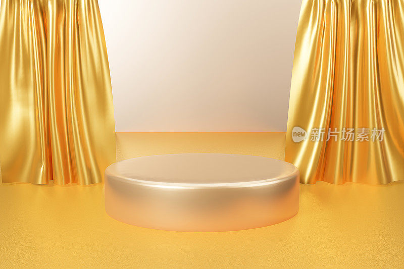 金色圆形讲台，金色幕布