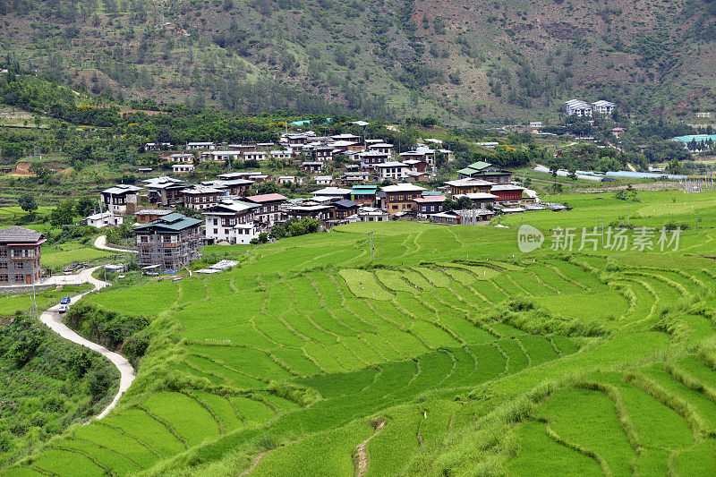 不丹的Lobesa山谷，Youwakha和Teoprongchu村