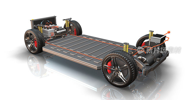 配备锂电池组的普通电动汽车。可持续能源。